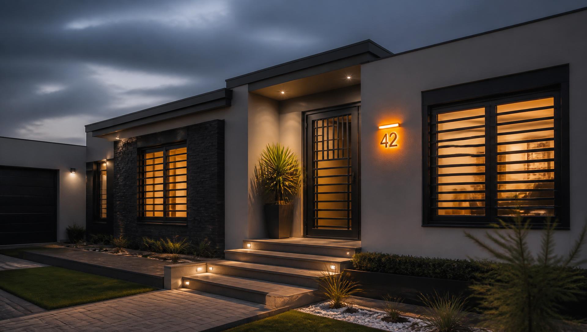 Modern home protected by security shutters